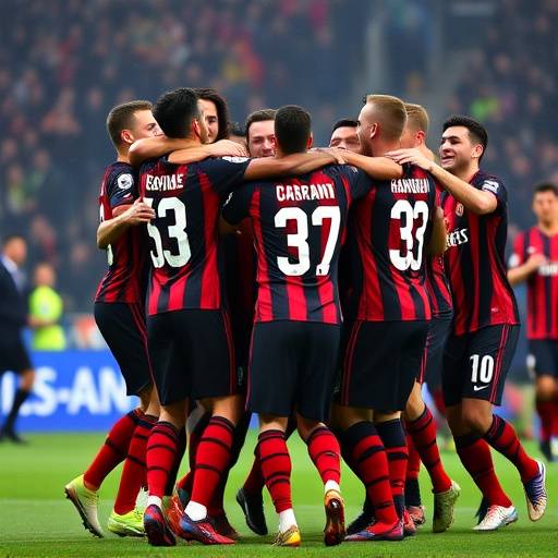 Giocatori del Milan festeggiano la vittoria nel derby contro l'Inter.