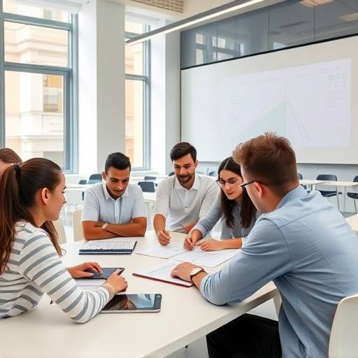 Studenti milanesi che partecipano a una lezione interattiva in una scuola moderna